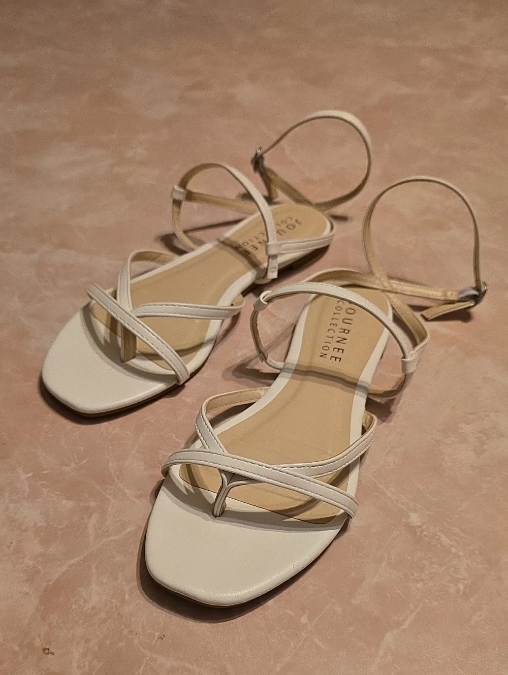 Journee Collection White Strappy Ankle-Buckle Sandals